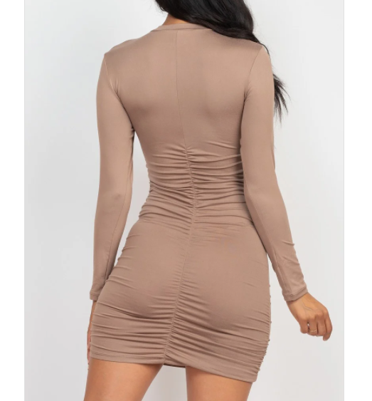 Nude / Beige Bodycon Dress with Ruched Detailing, Women's Fashion, Dresses  & Sets, Dresses on Carousell