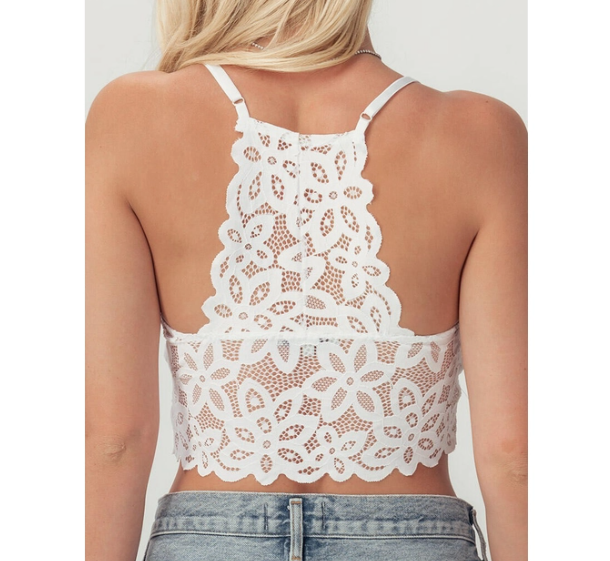 Flirty Nature Lace Racerback Bralette in Ivory Curves
